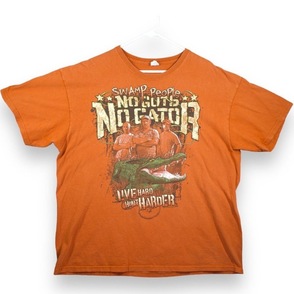 Swamp People T-Shirt Mens 2XL Orange No Guts No Gator Live Hard Hunt Harder 2012